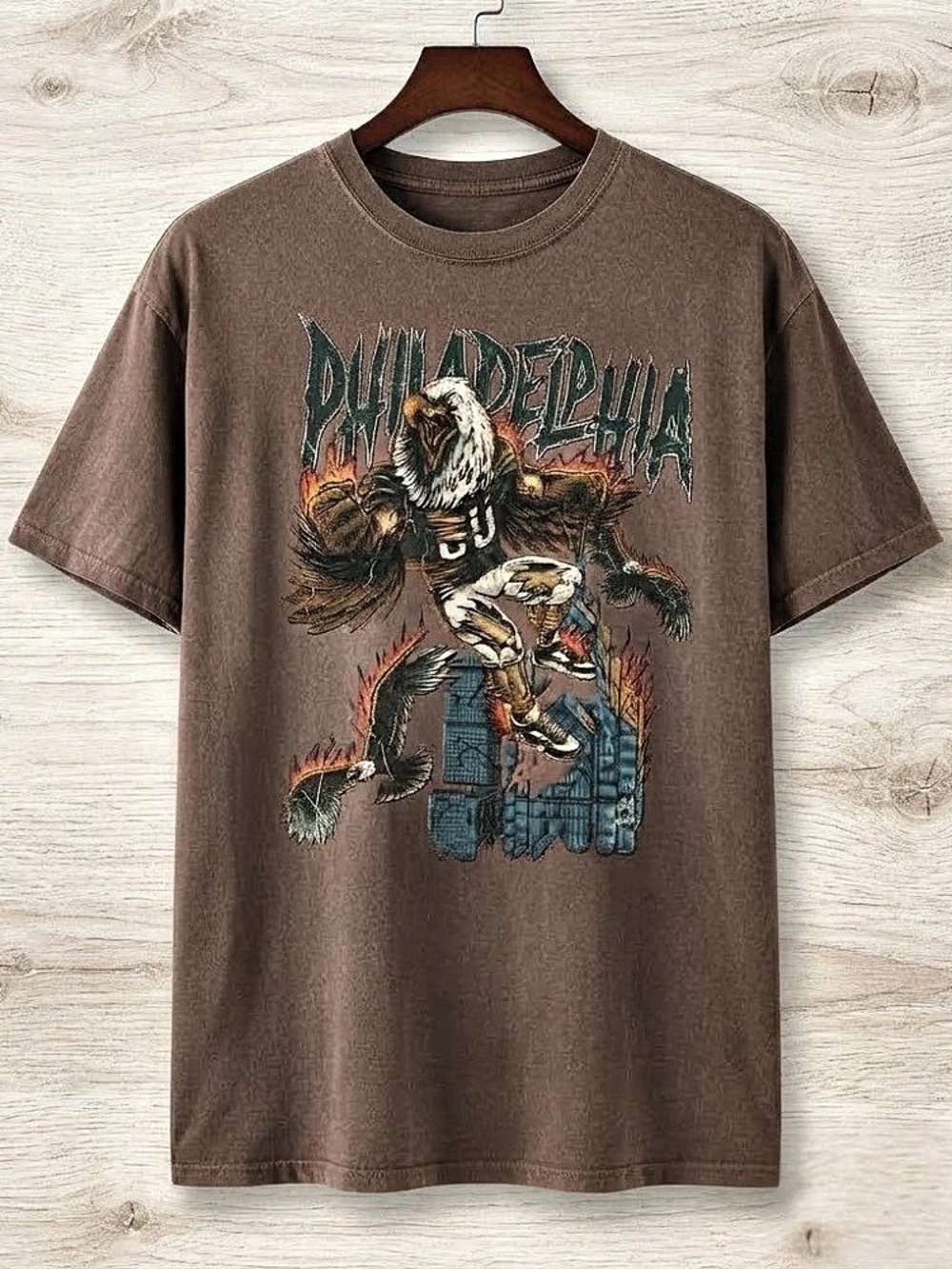 Comfort Colors Philadelphia Eagles Football Mascot Flames Skyline Vintage Brown